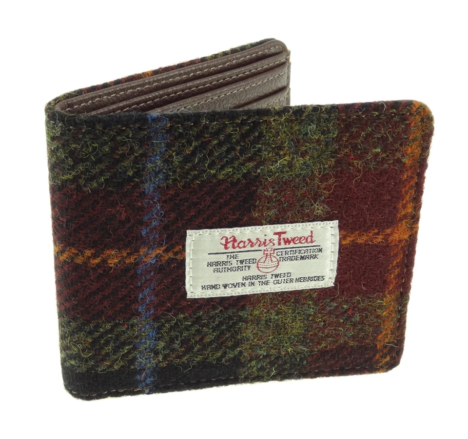 Portafoglio uomo uomo Glen Appin marrone verde blu tartan check Harris tweed mull
