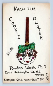 Cookie Duster Hand Colored Renton Washington Evergreen QSL Ham Radio Card VTG - Picture 1 of 2
