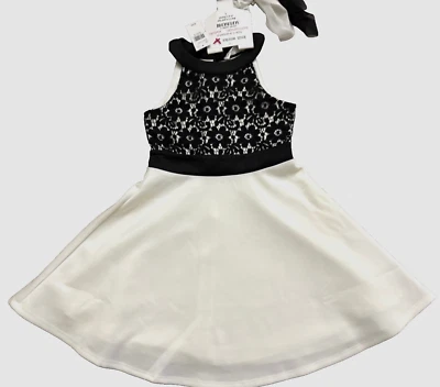 Knit Works Dress Black & Ivory Girls Sz 5 Lace Bodice Lined 2 Scrunchies NWT - Image 1 of 4