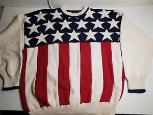 Vintage STRUCTURE 80's American Flag Sweater Red White Blue Large Size - Picture 1 of 10
