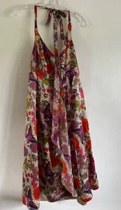 MONSOON HALTER MULTICOLOURED FLORAL PRINT SILK MIDI DRESS SIZE:18 - Picture 1 of 8
