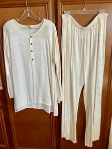 CP SHADES VINTAGE 90’s EMB WHITE RAYON 2/PC HENLEY TOP/PANT - Picture 1 of 8