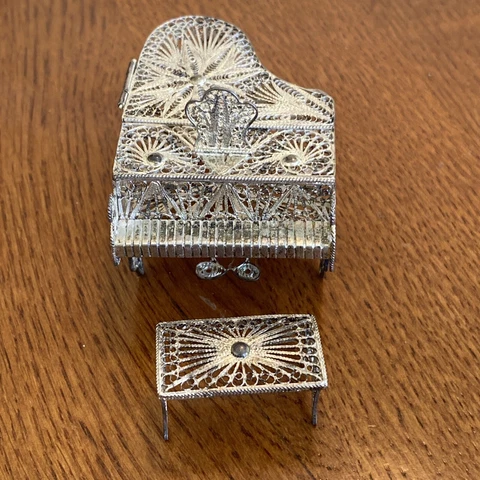antique vintage filigree sterling silver dollhouse piano & bench Cover