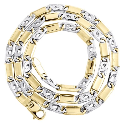 Colar declaração corrente elos barra fantasia ouro 10K branco e amarelo dois tons 5mm 22" - Imagem 1 de 4