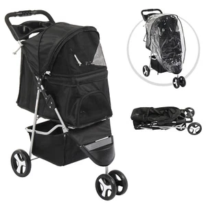 3-Wheels Foldable Pet Stroller w/Cover, Pet Strolling Cart for Small/Medium Dogs - Picture 1 of 8