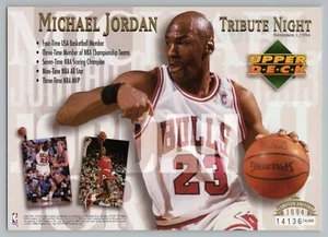 Tarjeta Jumbo Noche Tributo Michael Jordan Chicago Bulls 1994 Upper Deck/18000 - Imagen 1 de 2