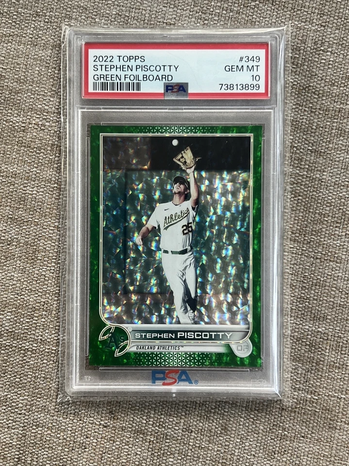 2022 年 Topps 棒球绿色 FIL-BOARD STEPHEN PISCOTTY 268/499 OAKLAND PSA 10🔥🔥 — 第 1/4 张图片