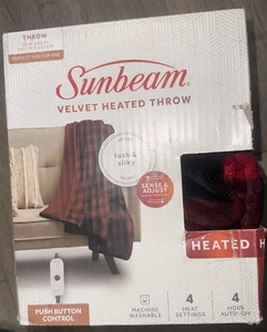 Sunbeam Velvet Heated Throw Lush & Silky Plaid 50 x 60 Inch Blanket Brand New - Picture 1 of 4