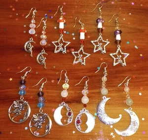 Katze Mond Wolf Hexe Fee Charmed Perlen Ohrringe Unikat Funkelnd Handarbeit... - Bild 1 von 4