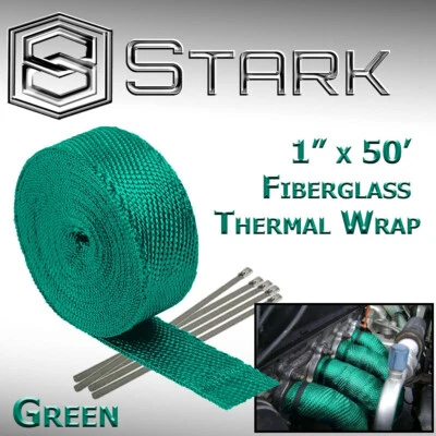 1" x 50' Ft Motorcycle Header Exhaust Heat Wrap Fiberglass Manifold - Green (B) - Image 1 of 4