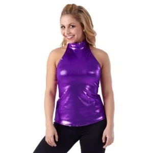 All Star HALTER TOP New Dance Costume PURPLE Foil Spandex 6x7-CM-CL & AS - Picture 1 of 9