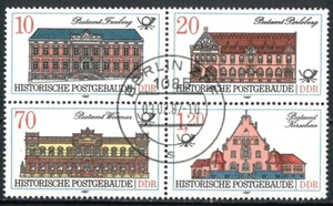 GERMANY DDR OLD STAMPS 1987 Historical Post Offices - Block of 4 - USED/CTO - Picture 1 of 2