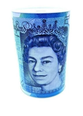 £5 £10 £20 £50 Pound Note Design Kids Money Box Tin Saving Cash Large and EXL - Image 1 of 4