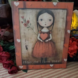 STEAMPUNK PRIMITIVE FOLK ART ANTIQUE VINTAGE STYLE VALENTINE GIRL PORTRAIT SIGN - Picture 1 of 14