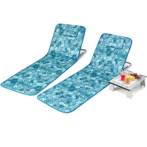 Topbuy 2 Pack Beach Chairs Set with Side Table Folding Backpack Beach Chairs - Picture 1 of 10
