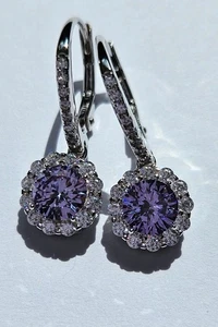 BNWOT Diamonique Silver Simulated Amethyst Drop Earrings - Picture 1 of 4