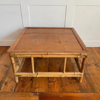 Vintage Bamboo Coffee Table Low Large Square Retro Rustic Boho Handmade - Image 1 of 4