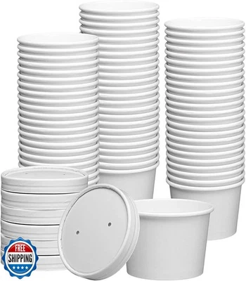 Gusto [8 Unzen - 50 Stück weiße Papier Lebensmittelbehälter mit belüfteten Deckeln - To Go  - Bild 1 von 4