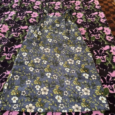 Vestido Lucy & Yak Freya midi azul floral veludo Dungaree pinafore tamanho UK 12 U8 - Imagem 1 de 4
