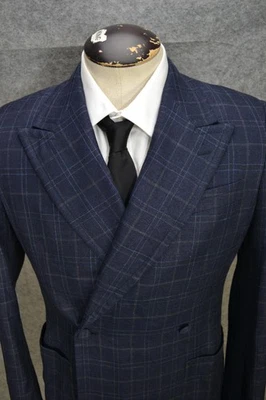 Blazer Prada Milano Para Hombre 38 Azul Marino Cuadros Doble Pecho Lana Seda Lino Italia Foto 1 de 4