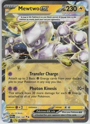 Pokemon Mewtwo ex 058/182 SV04: Paradox Rift Double Rare NM - Image 1 of 2