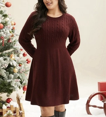 NWT 18-20/2X BloomChic Cable Knit Fit-and-Flare Midi Sweater Dress - Image 1 of 4