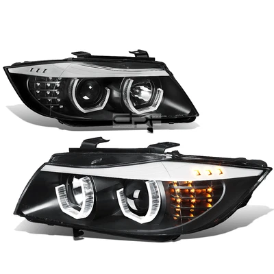Fit 09-12 BMW E90 3-Series Black 3D Crystal Halo Projector Headlight+Led Corner - Image 1 of 4