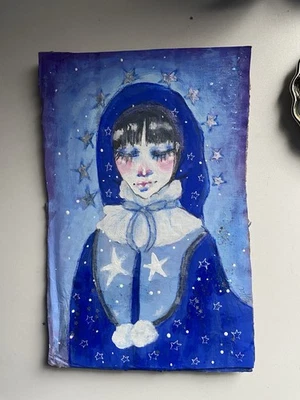 Pintura Fantasía Payaso Bufón Azul Celestial Sobre Cartón 6x9 Foto 1 de 4