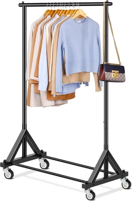 Heavy Duty Rolling Clothes Rack with Wheels Metal Garment Racking Black Pro - Image 1 of 4