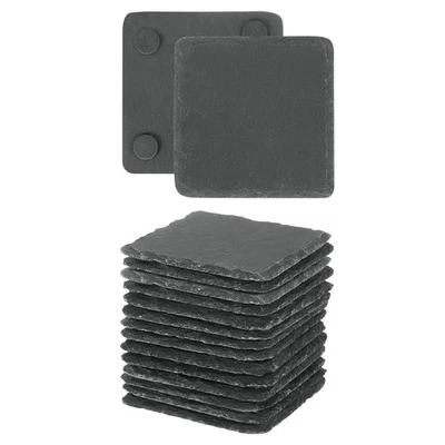 16pcs Slate Drink Coasters, 4 Inch Black Square Slate Stone Coasters Foto 1 de 4