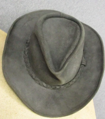 Sombrero de Cuero Minnetonka Vaquero Gris Borde Trenzado Acento Foto 1 de 4