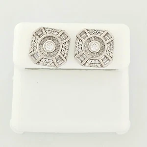 Solid 925 Silver Luxury 12mm Screw Back Tapered Baguette & Round Octagon Studs - Picture 1 of 6