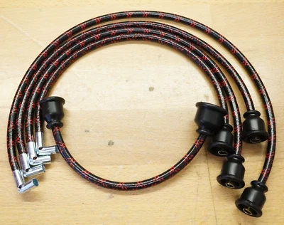 IH Farmall Cub Tractor Black & Red Cloth Covered Copper Core Spark Plug Wire Set - Image 1 of 4