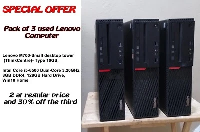 pack of 3 used lenovo brand computers Lenovo ThinkCentre M700 Desktop computer. - Image 1 of 4