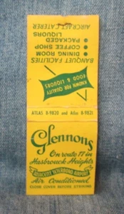 Cubierta de libro de cerillas vintage de Glennons Hasbrouck Heights New Jersey SM-6 - Imagen 1 de 2