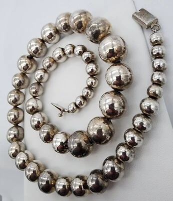 Collar de plata de ley 925 México Taxco graduado con cuentas broche de caja 26" Ag 23417 Foto 1 de 4