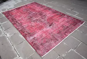 Vintage Turkish Rug 67'' x 111'' Anatolian Over Dyed Rug Painted Wool Area Rug - Picture 1 of 14