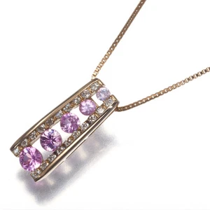 Pink Sapphire 0.39ct Diamond 0.12ct Necklace 18K 750 Rose Gold - Picture 1 of 4