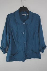 Avenue 18/20 Blue Button Front Lightweight Utility Jacket Roll Tab Sleeves - Picture 1 of 10