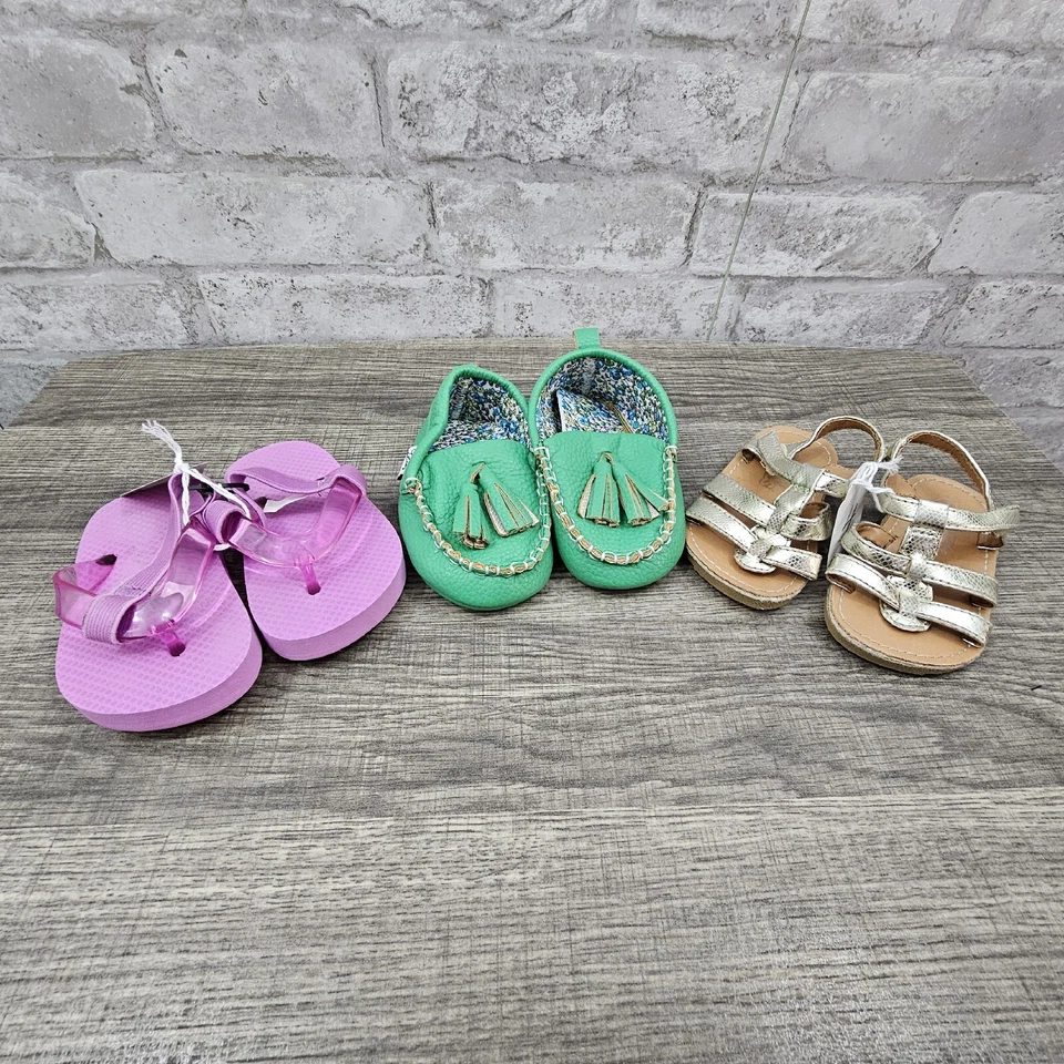 Lote de 3 sapatos infantis femininos tamanho 4 9-12 meses - Imagem 1 de 4