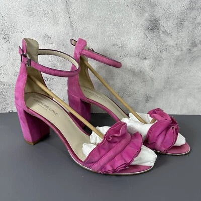 Kenneth Cole Tacones Altos Mujer Talla 10 M Correa al Tobillo Tacón Bloque Bomba Volantes Rosa Foto 1 de 4