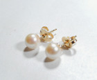 14K Yellow Gold 5 Mm Cultured Genuine Pearl Ear Studs