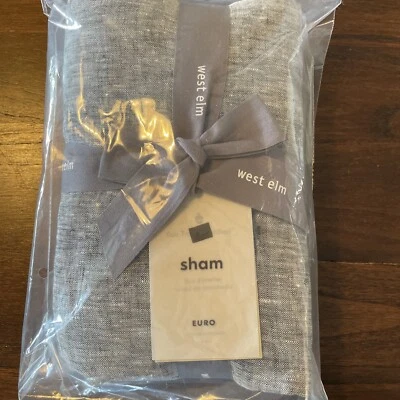 West Elm Belgian Flax Linen Quilted Euro Sham Box Stitch Melange Slate Gray NWT - Image 1 of 4