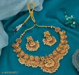 Collar Gargantilla Bollywood Sur de la India Pendiente Nupcial Festivo Joyería Moda - Imagen 1 de 4