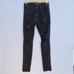 Pantalones de mezclilla Saint Morta desgastados negros talla 30 TARTA SUPER SKINNY tartán GÓTICO EMO PUNK - Imagen 1 de 24