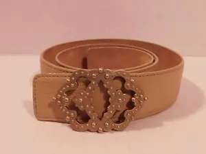 Beautiful Women's Tan Leather Ornate Buckle Belt Sz OS - Picture 1 of 7