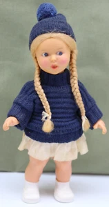 Vintage 7 In. West Germany Soft Rubber Doll Skirt & Sweater - Braided Pigtails - Picture 1 of 11