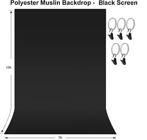 10x7 Black Screen Muslin Backdrop Muslin & 5 Clamps For Photo Backdrop Stand - Picture 1 of 7