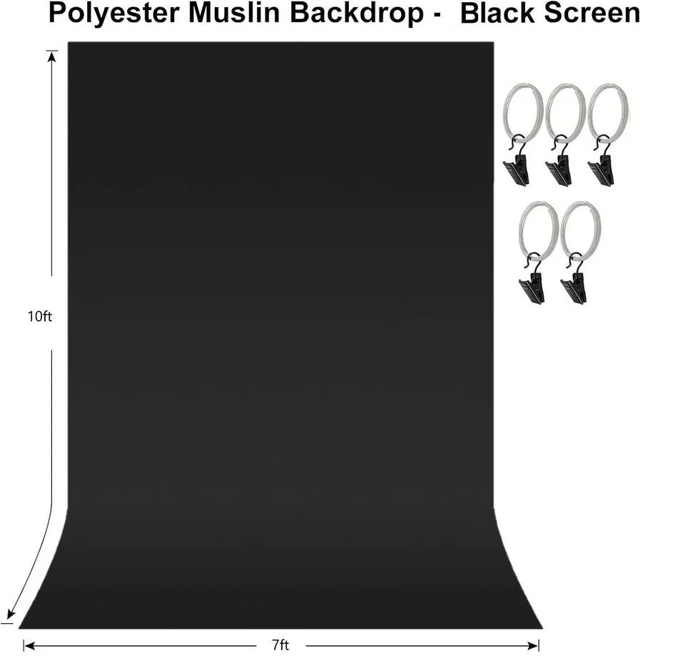 Черный муслиновый фон 10x7 и 5 зажимов для подставки для фотофона - Изображение 1 из 4