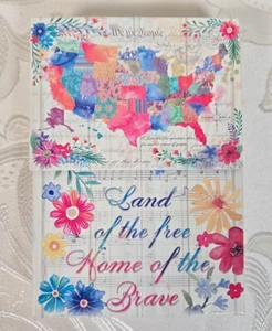 10 Blank Note Cards w/envelopes Land Of The Free floral US map NOS in box - Picture 1 of 4